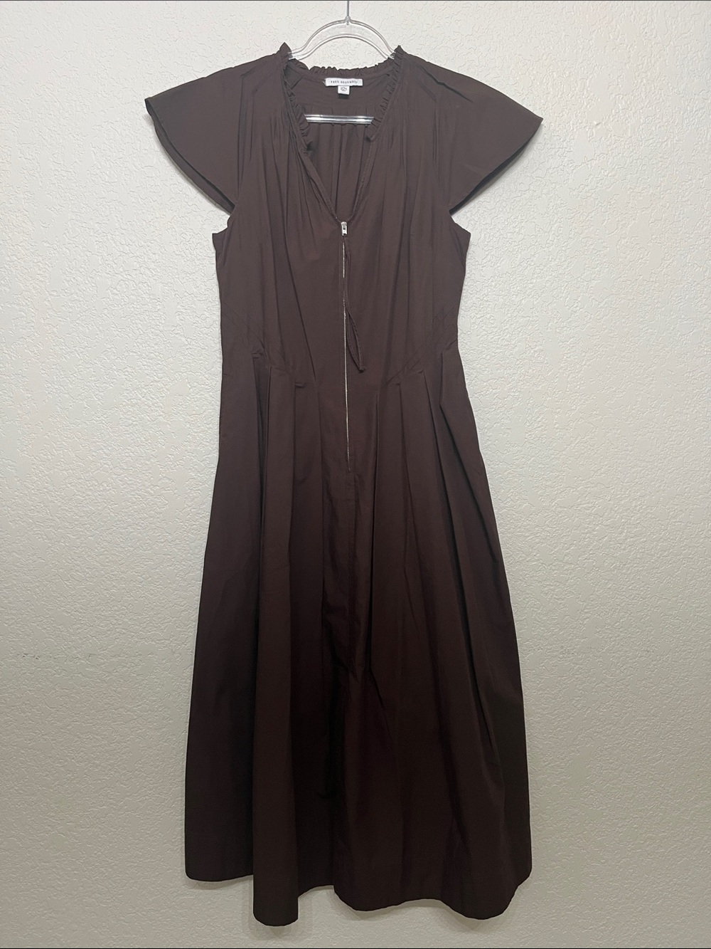 Free Assembly Women’s Medium Brown Zip-Front Maxi Dress with Flutter Sleeves